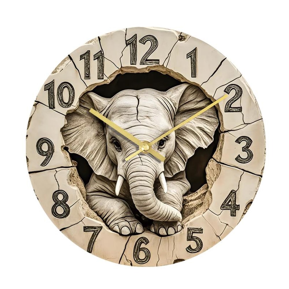 Veggklokke i akryl med 3D-elefantmotiv