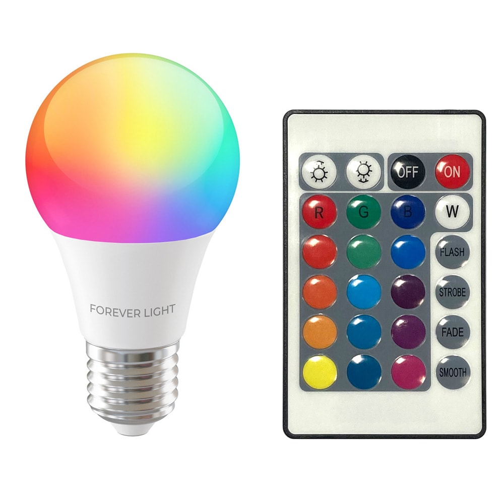 LED lyspære RGB E27 A60 8W 850lm 4000K med fjernkontroll