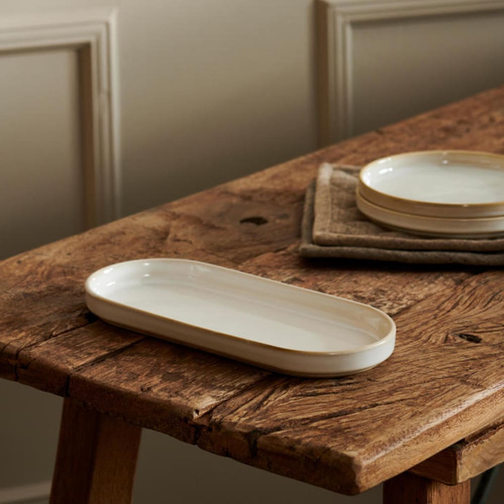 Serveringsfat i keramisk mineralsk marmor 26,5 cm - Hvit