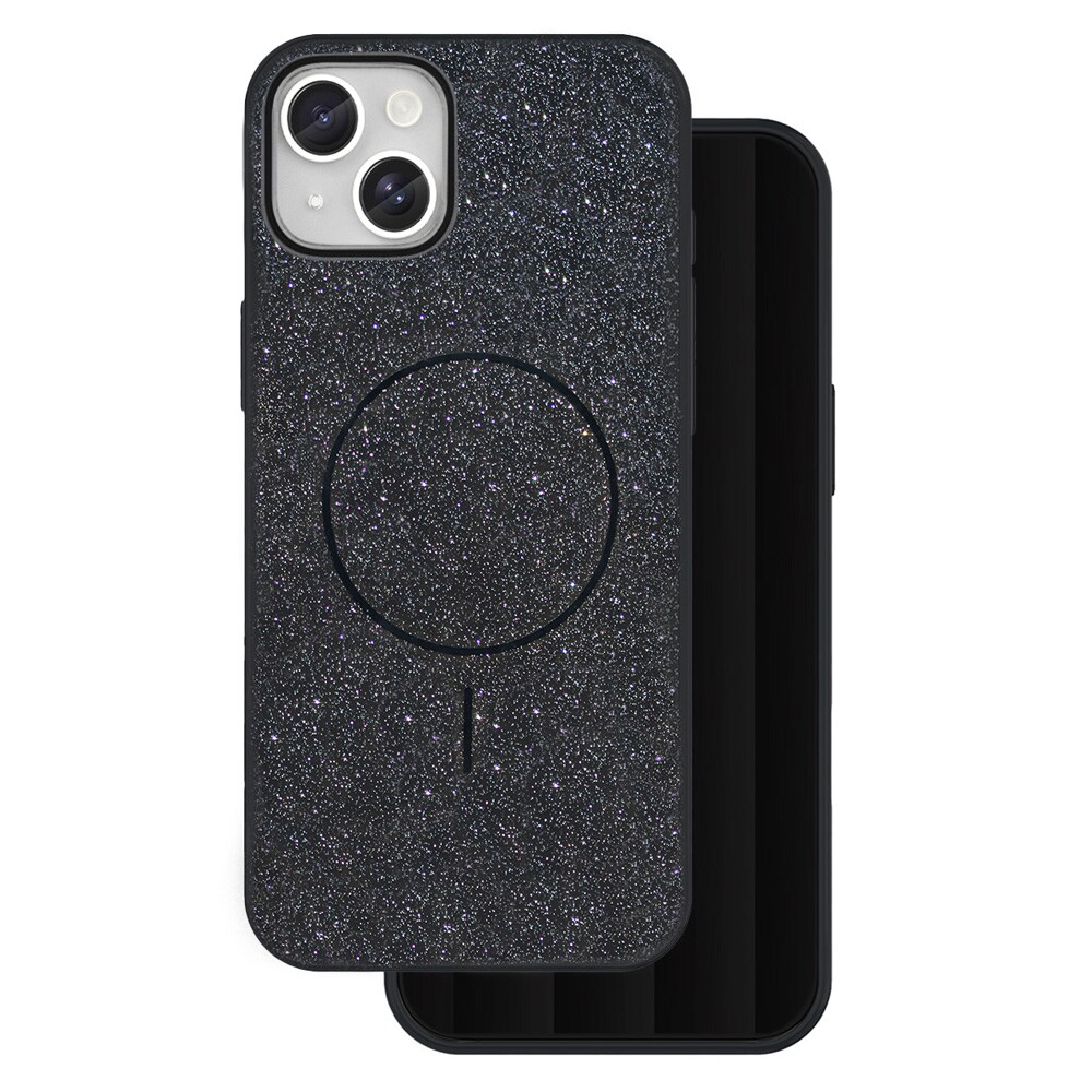 Glitrende skall for iPhone 14 med MagSafe og metallknapper - Svart