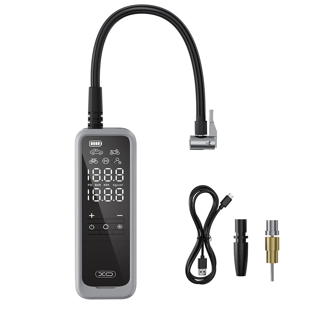 Oppladbar luftpumpe med 5000 mAh batteri og LED-belysning