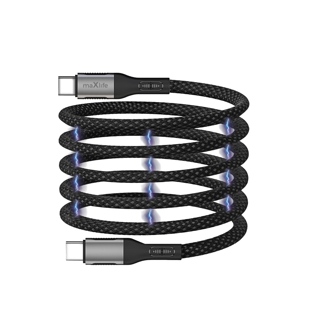 Maxlife magnetisk USB-C-kabel 100 W 1 m - Svart nylon
