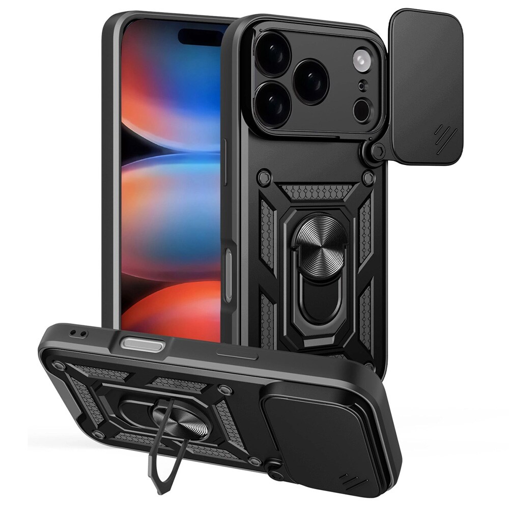 Beskyttelsesdeksel med kameradeksel og mobilring for iPhone 17 Pro Max – Svart