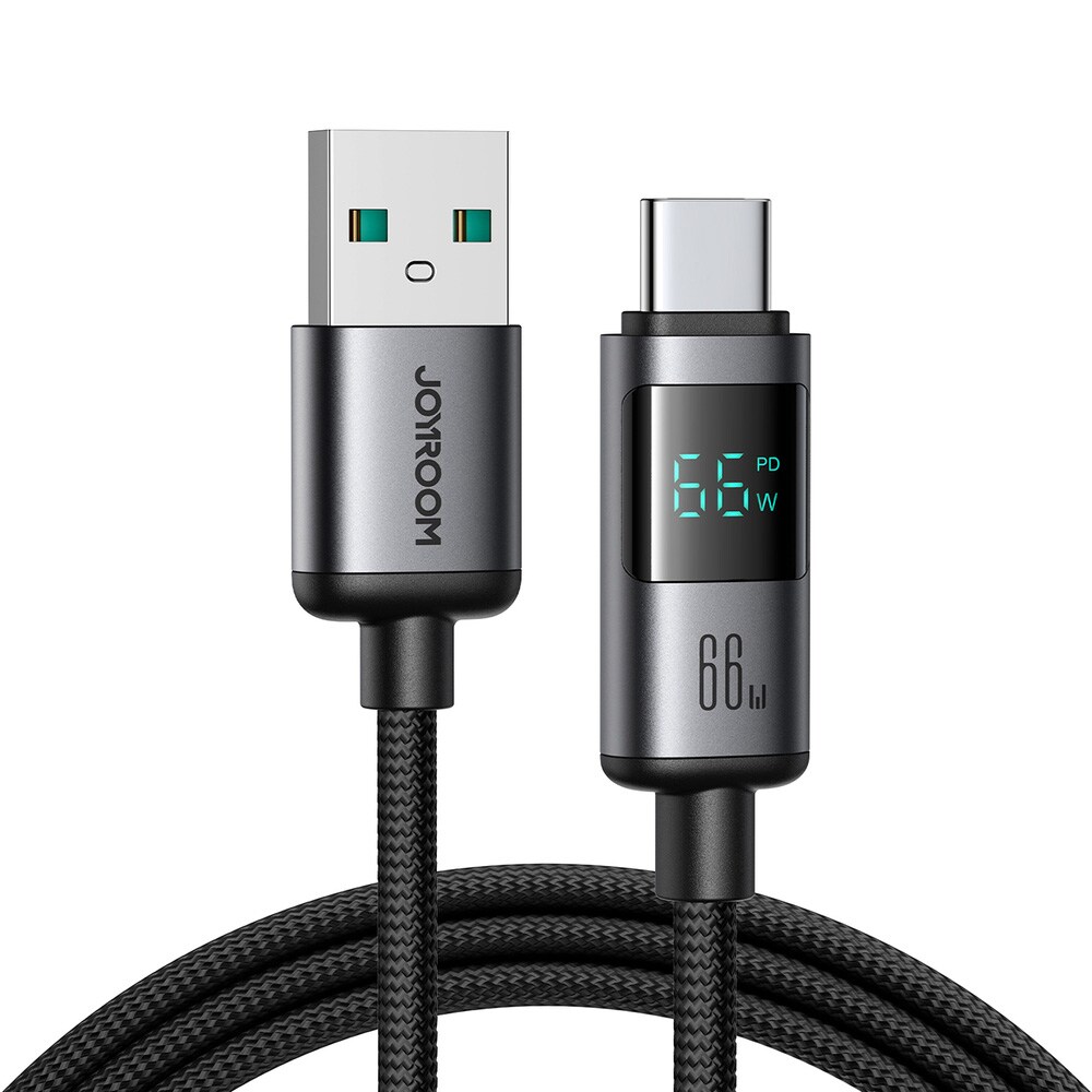 Joyroom 66W USB-kabel USB til USB-C med digital skjerm 1,2 m - Svart