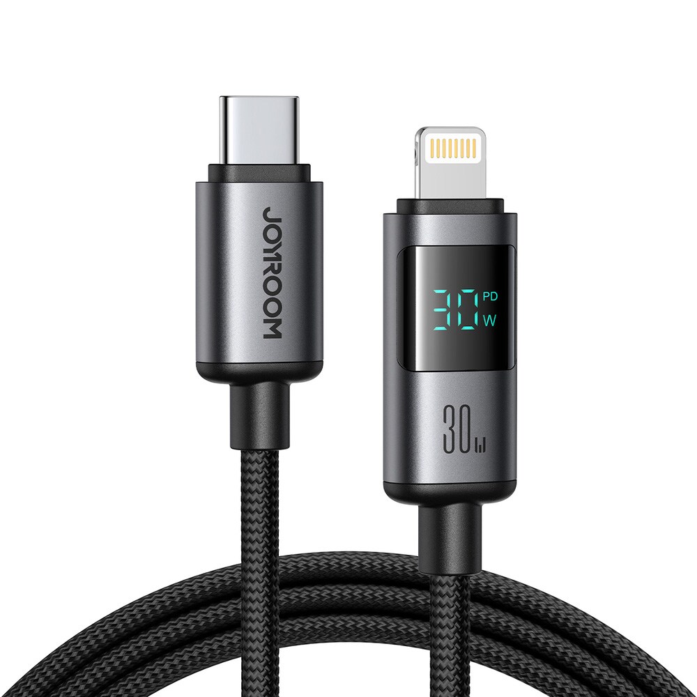 Joyroom USB-C til belysningskabel 30W med digital skjerm 1,2 m - Svart