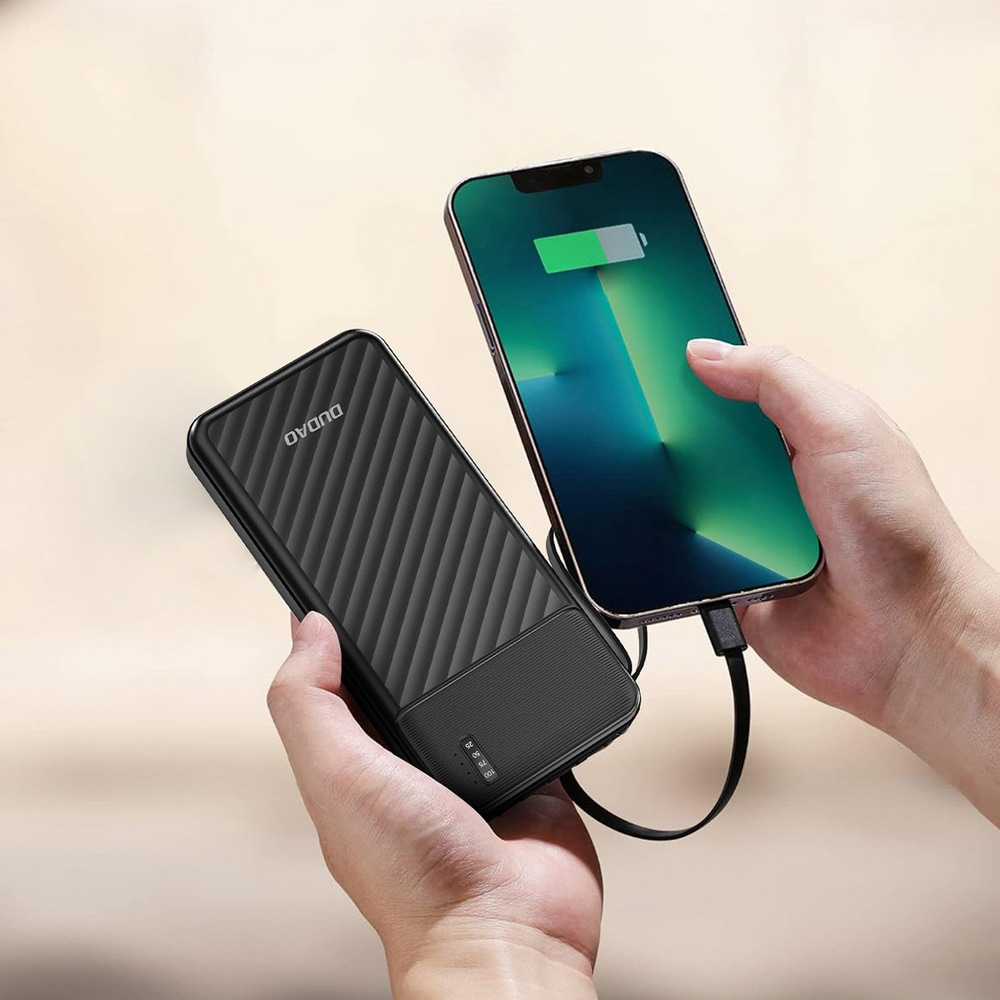 Dudao K11 10000mAh Powerbank med innebygde USB-kabler - Svart