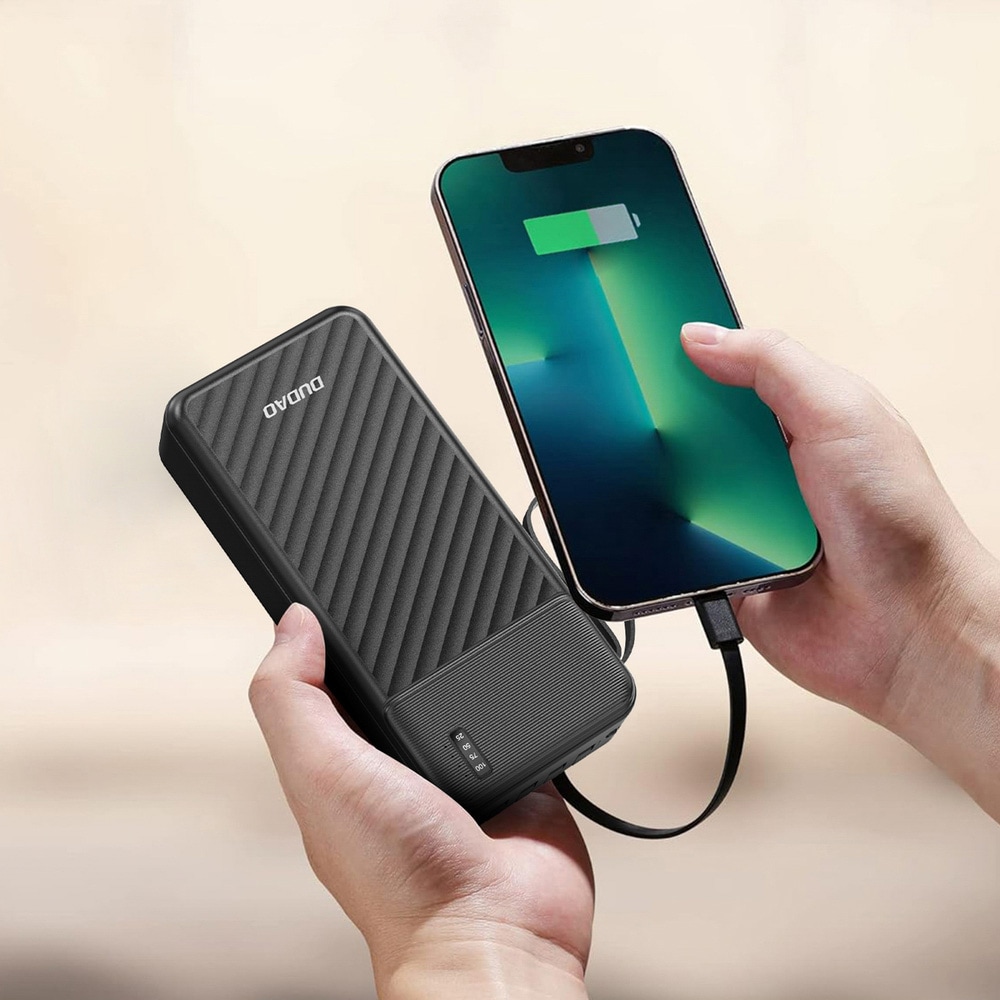 Dudao Pro 20000mAh Powerbank – innebygde USB-kabler & hurtiglading