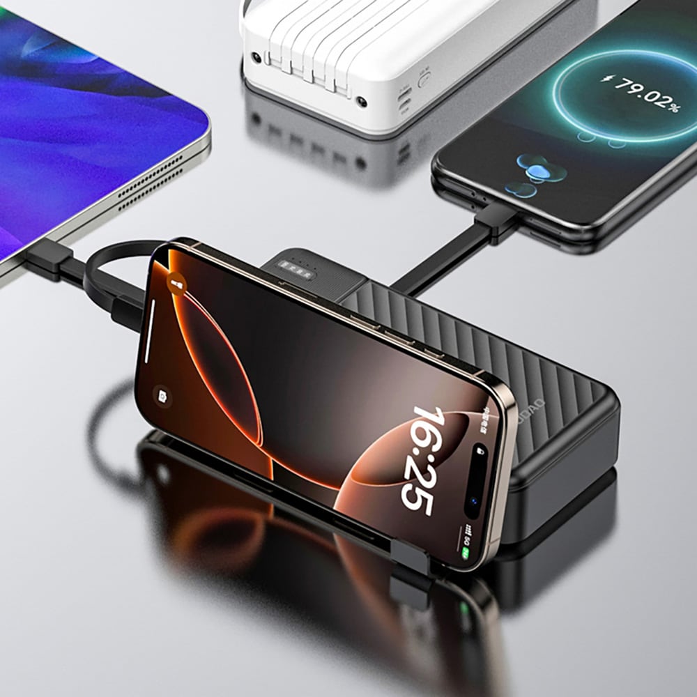 Dudao Pro 20000mAh Powerbank – innebygde USB-kabler & hurtiglading