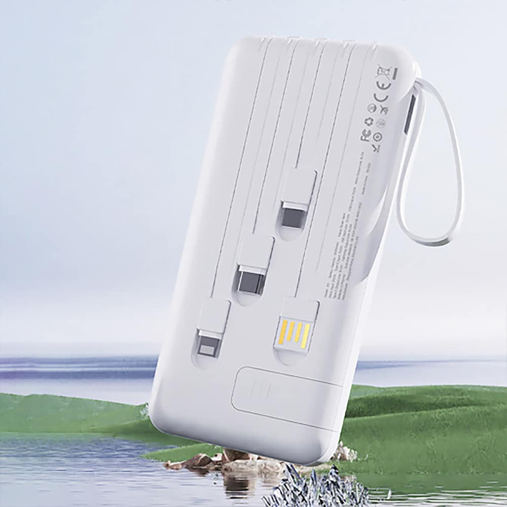 Dudao K11 Pro 20000mAh Powerbank med innebygde USB-kabler - Hvit
