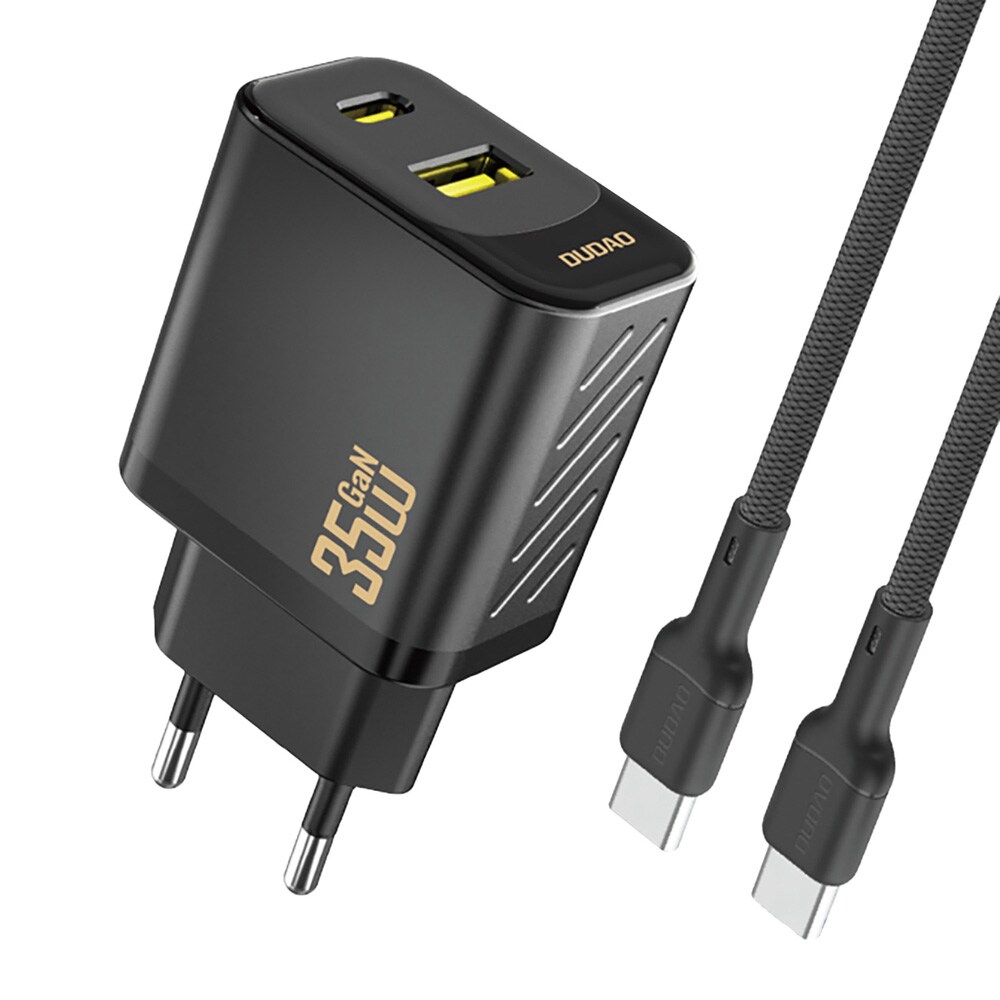 Dudao 35 W GaN vegglader med USB-C-, USB-A- og USB-C-kabel - Svart