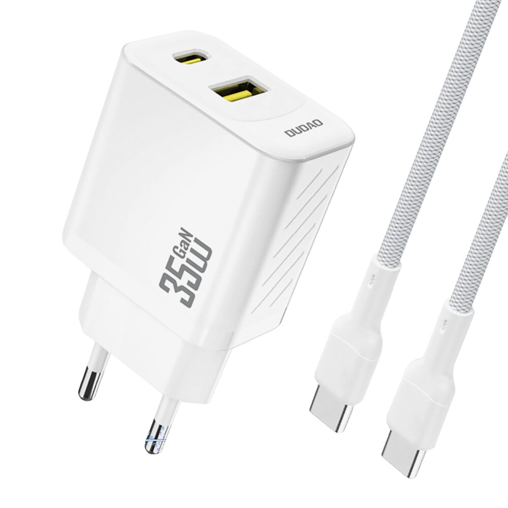 Dudao 35 W GaN vegglader med USB-C-, USB-A- og USB-C-kabel - Hvit