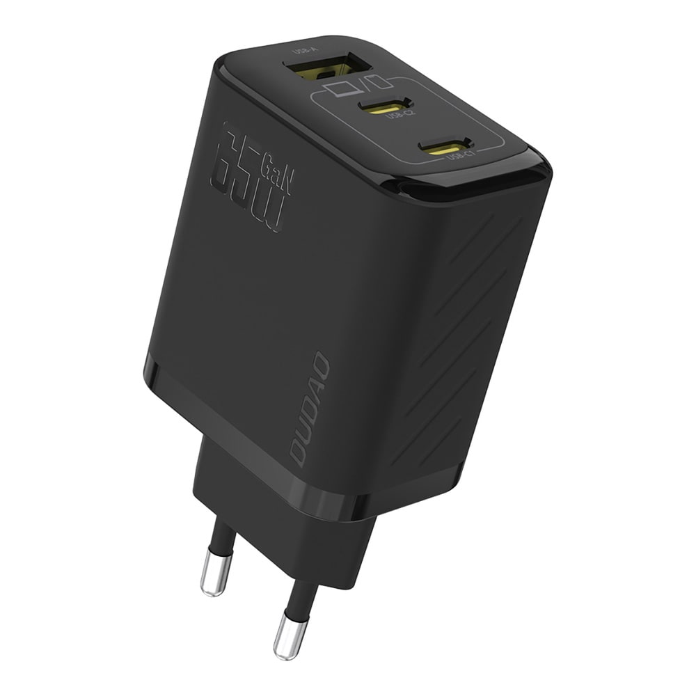 Dudao 65 W GaN vegglader med USB-C-, USB-A- og USB-C-kabel - Svart