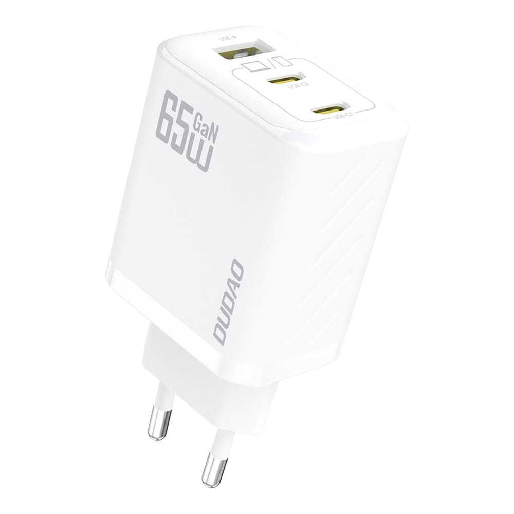 Dudao 65 W GaN vegglader med USB-C-, USB-A- og USB-C-kabel - Hvit