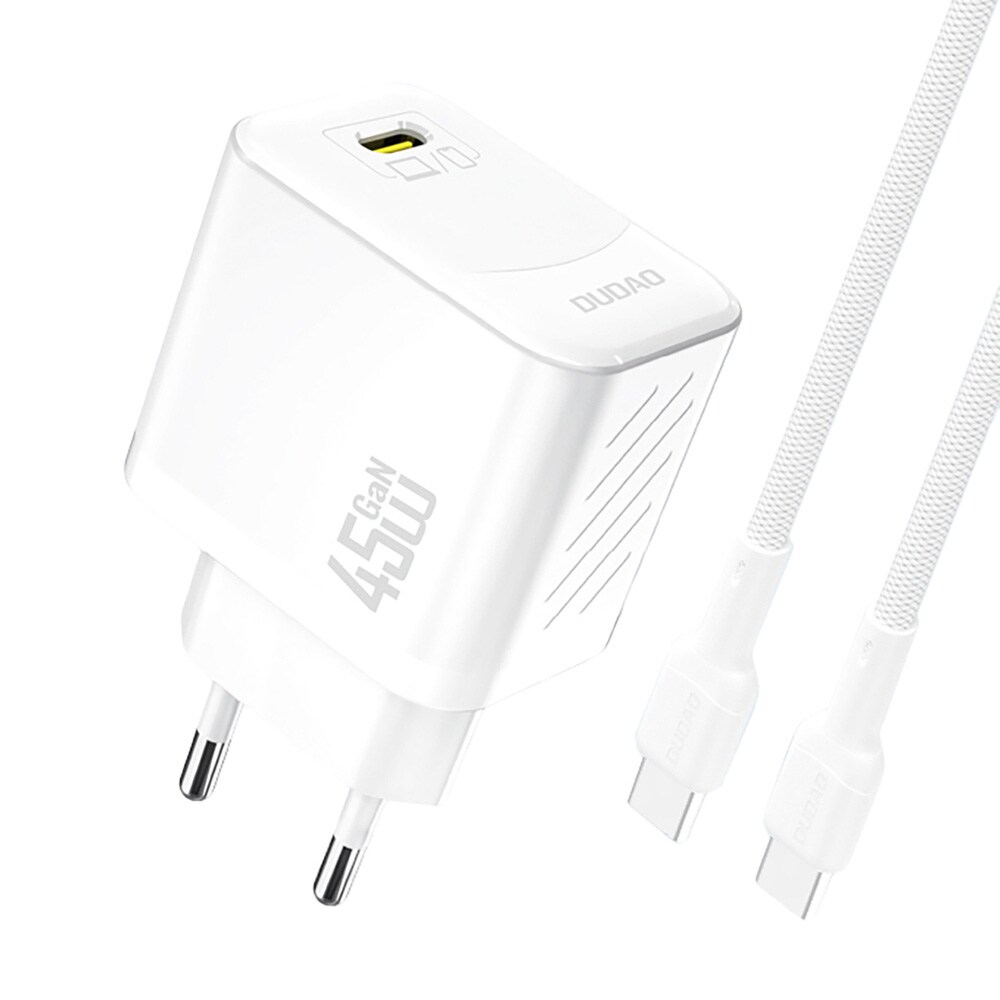 Dudao 45 W GaN-vegglader med USB-C og USB-C-kabel - hvit