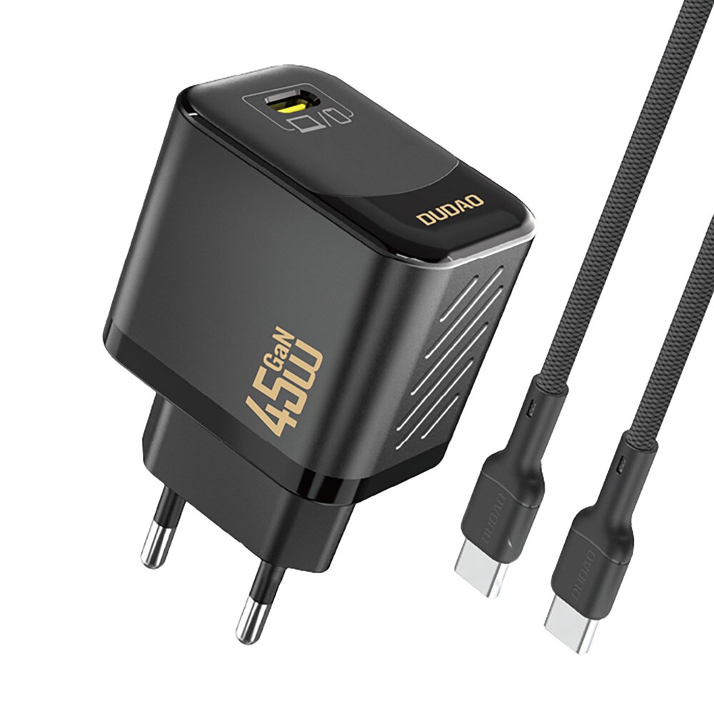 Dudao 45W GaN vegglader med USB-C og USB-C-kabel - Svart