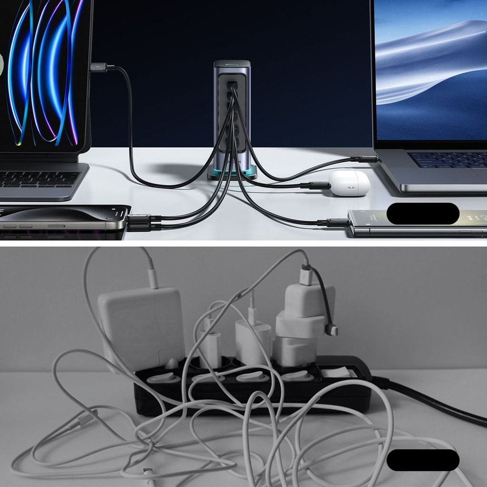 Joyroom GaN 65W ladestasjon 4xUSB-C + 2xUSB-A - Grå