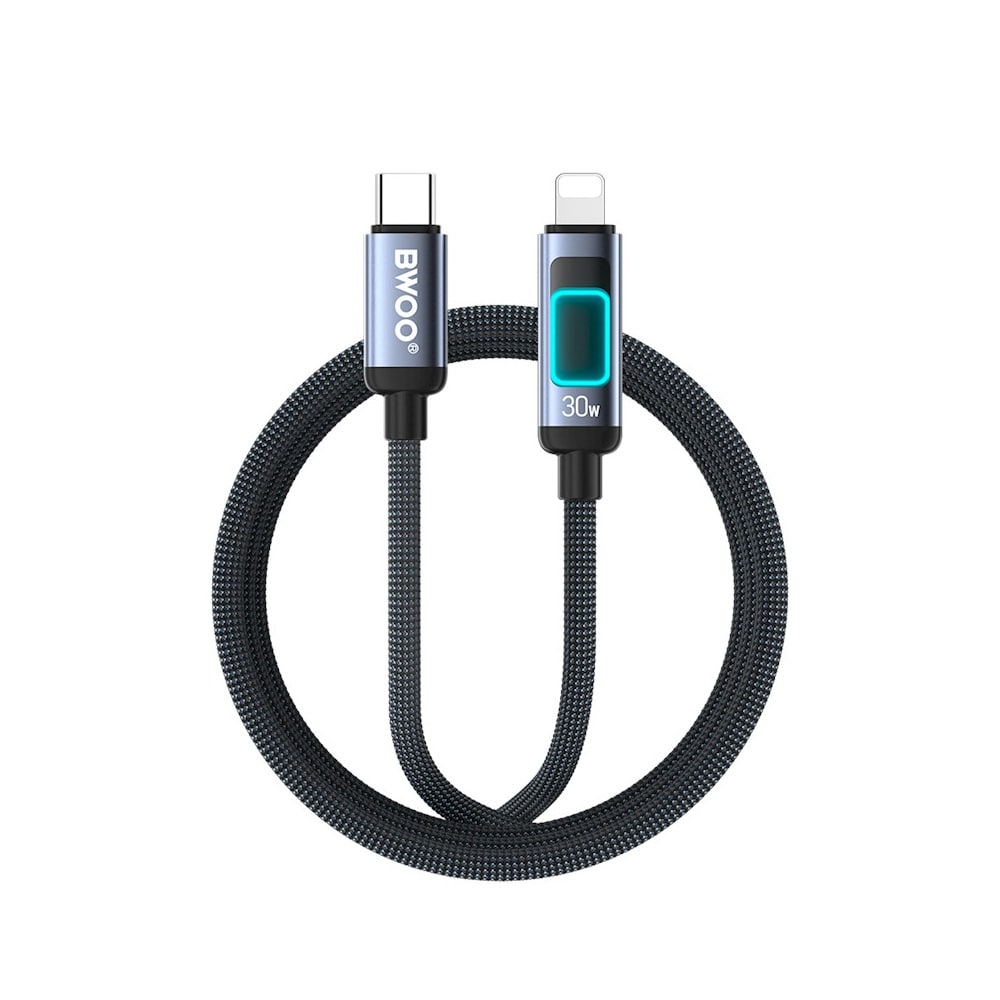 BWOO Flettet USB-C til lynkabel PD 60W med LED-display