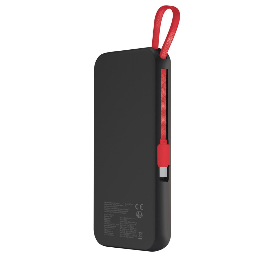 Maxlife Powerbank 10000 mAh med trådløs lading og innebygd USB-C-kabel