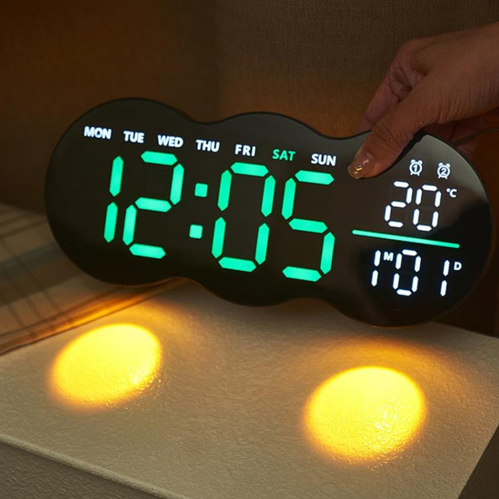 Digital veggklokke / LED-klokke med dato / temperatur / ukedag / timer / fjernkontroll