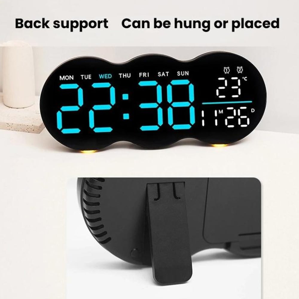 Digital veggklokke / LED-klokke med dato / temperatur / ukedag / timer / fjernkontroll
