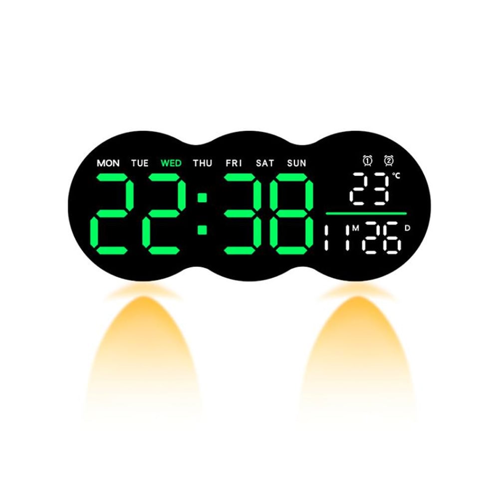 Digital veggklokke med dato, termometer og nedtellingstimer