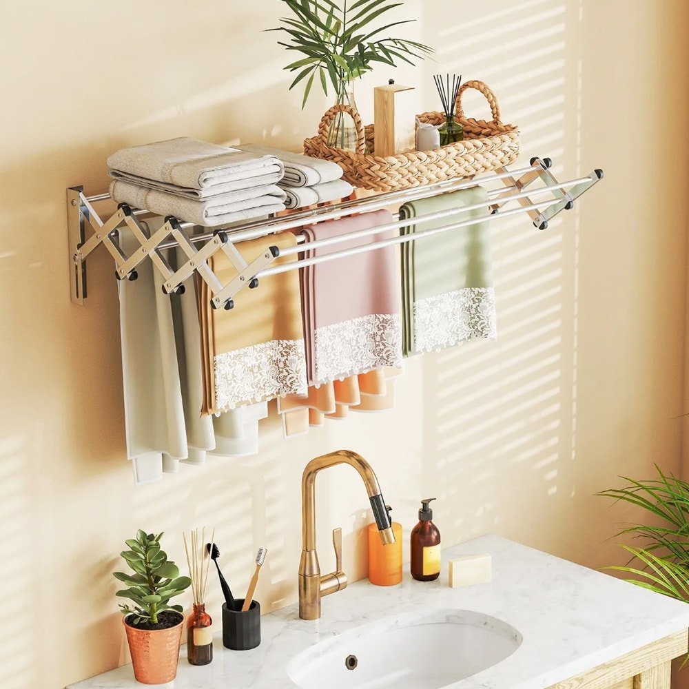 Uttrekkbar veggmontert kleshenger i rustfritt stål med 8 stenger