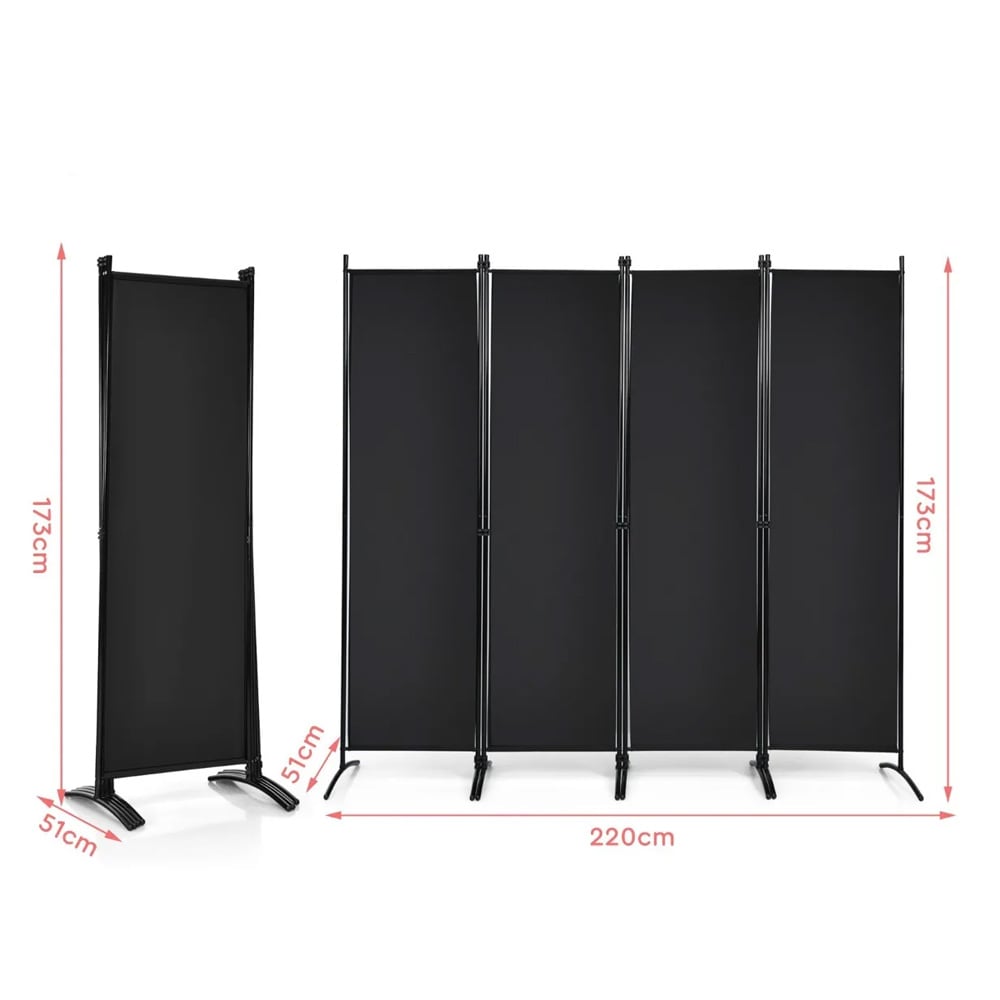 Romdeler 4 paneler H173cm - Svart