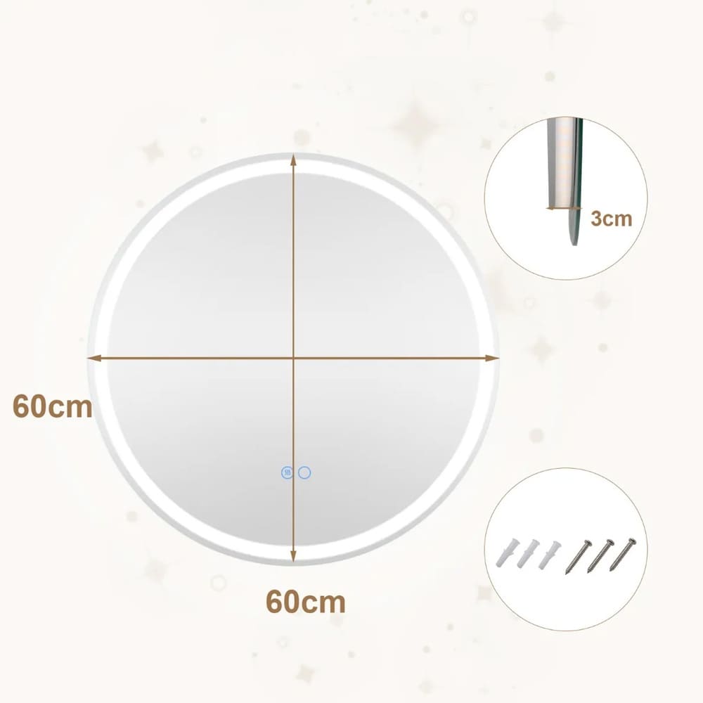 Duggfritt LED-badespeil 60 cm med justerbar belysning