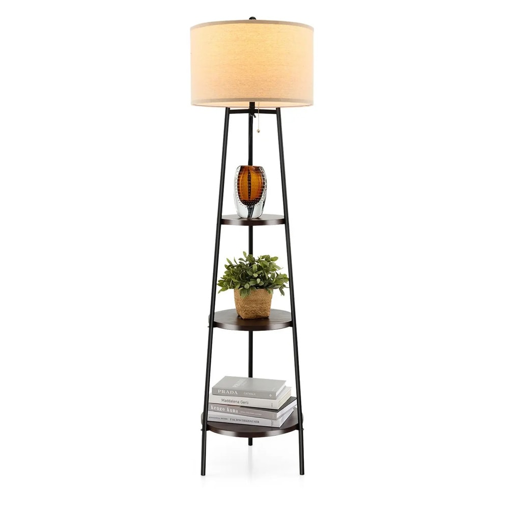 Gulvlampe med 3 hyller - Svart