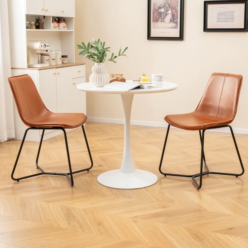 Kjøkkenstoler med brunt kunstskinn og svarte stålben 2-pakning