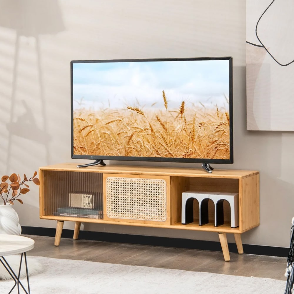 TV-benk med rotting og glassdører 120,5x45,5cm