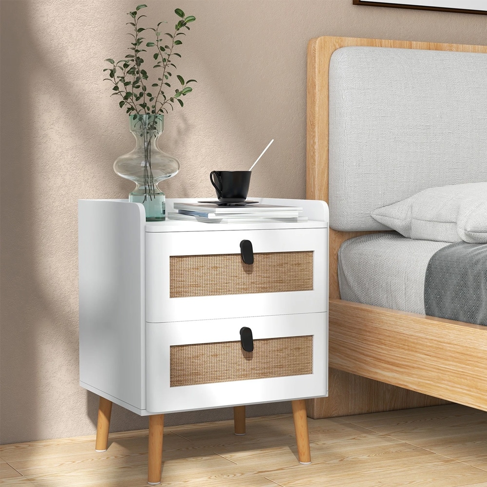 Nattbord med 2 skuffer - Hvit/Rotrotting