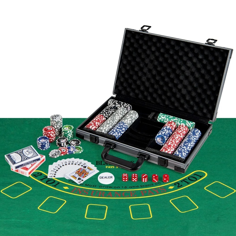 Pokersett med 400 sjetonger / Texas Hold'em-sett / kort og terninger i aluminiumskoffert