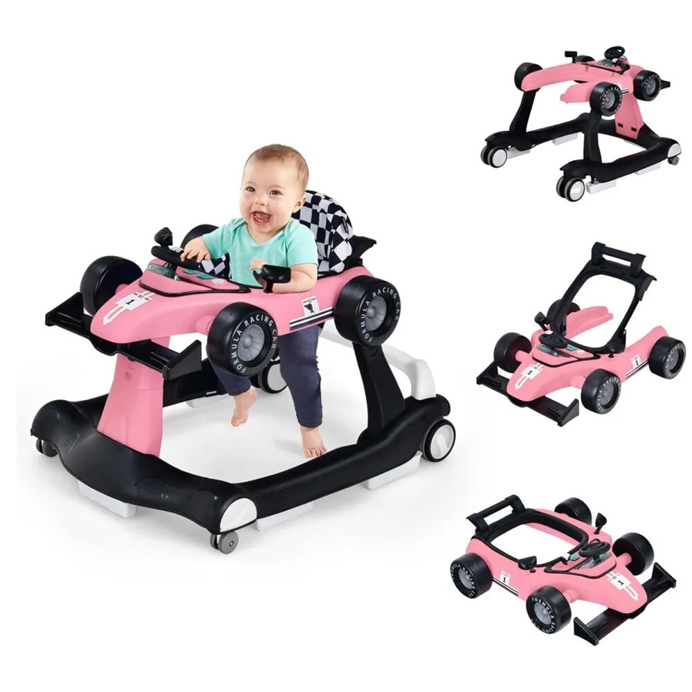 4-i-1 Race Car Walker - svart/rosa, justerbar og sammenleggbar