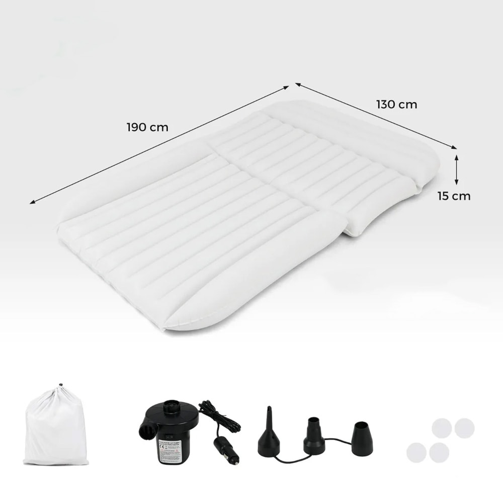 Oppblåsbar bilmadrass 190 x 130 cm / luftmadrass til bil og camping / madrass til baksete / reiseseng med pumpe