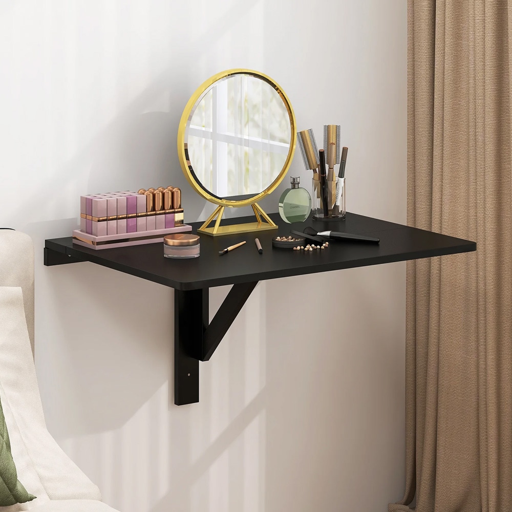 Veggmontert klaffebord 80 x 60 cm / veggbord / bord med nedfellbar bordplate i MDF og furu - svart