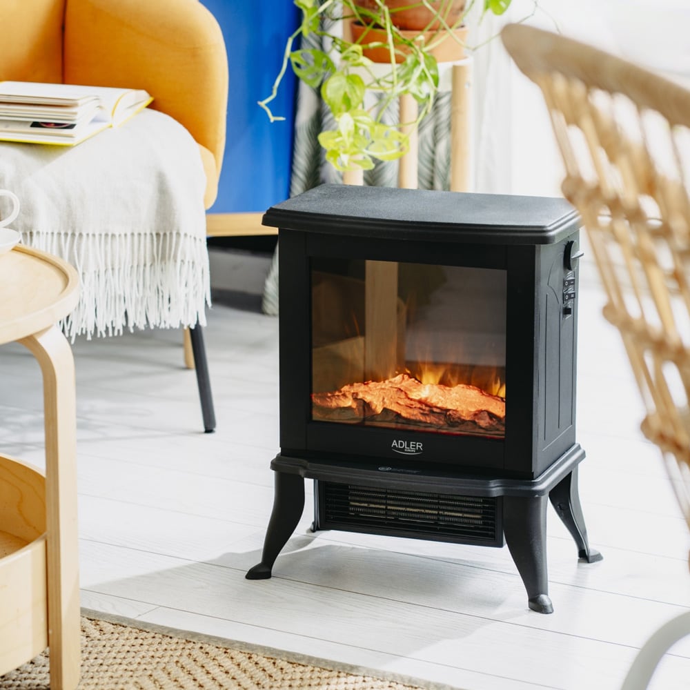 Elektrisk komfyr med 3D-flammeeffekt og to oppvarmingsmodi 1000/1800 W