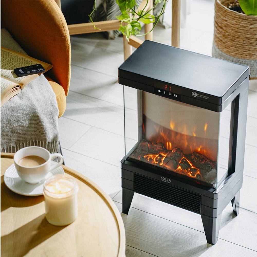Elektrisk peis med 3D-flammeeffekt / varmeovn / peisovn med to varmenivåer 1000/2000 W