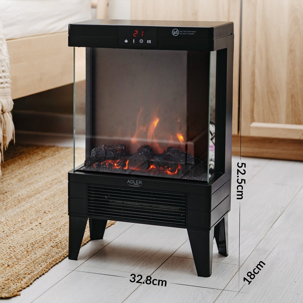 Elektrisk peis med 3D-flammeeffekt / varmeovn / peisovn med to varmenivåer 1000/2000 W