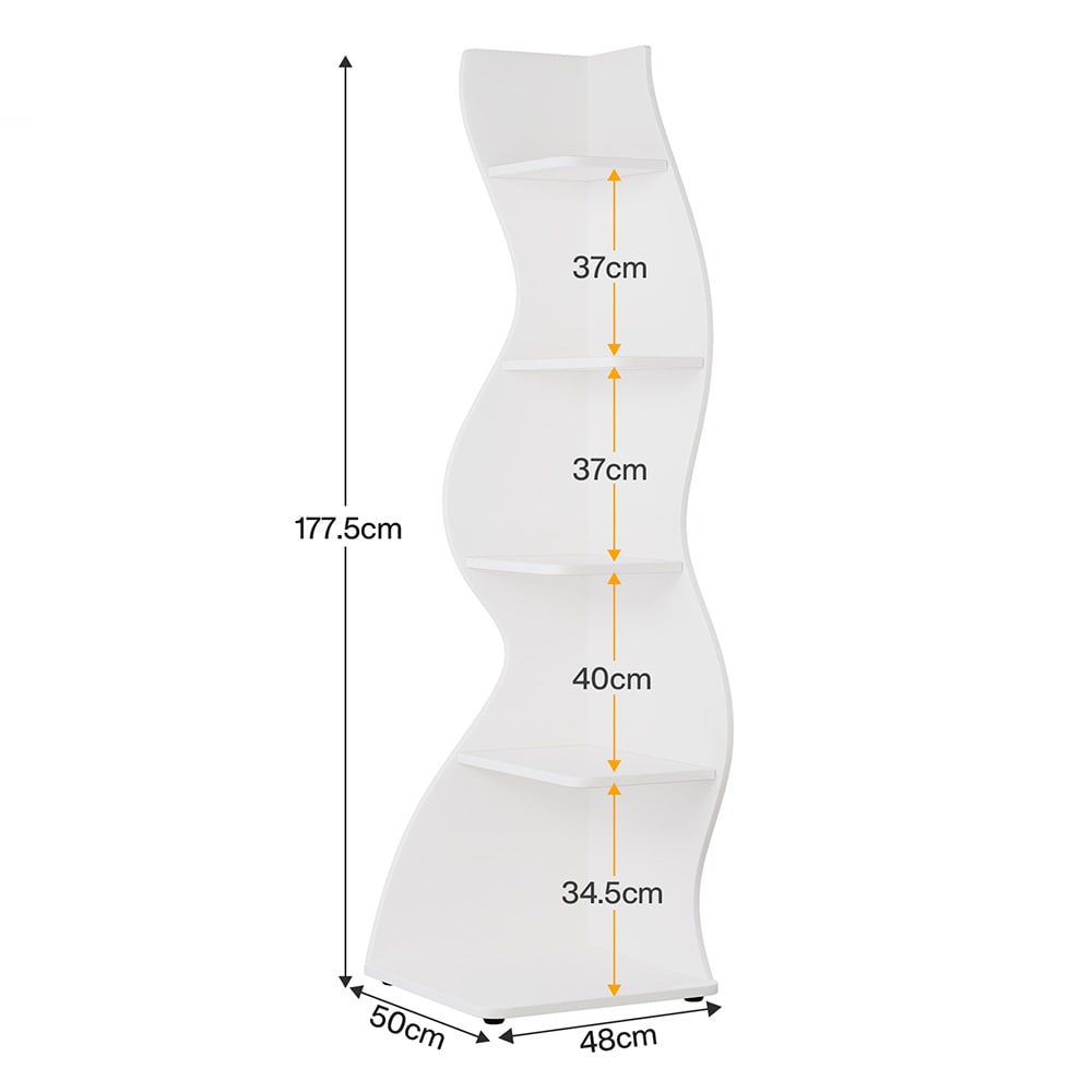 Hvit hjørnebokhylle / hjørnehylle / bokhylle / hylle med 5 justerbare hyller i moderne design