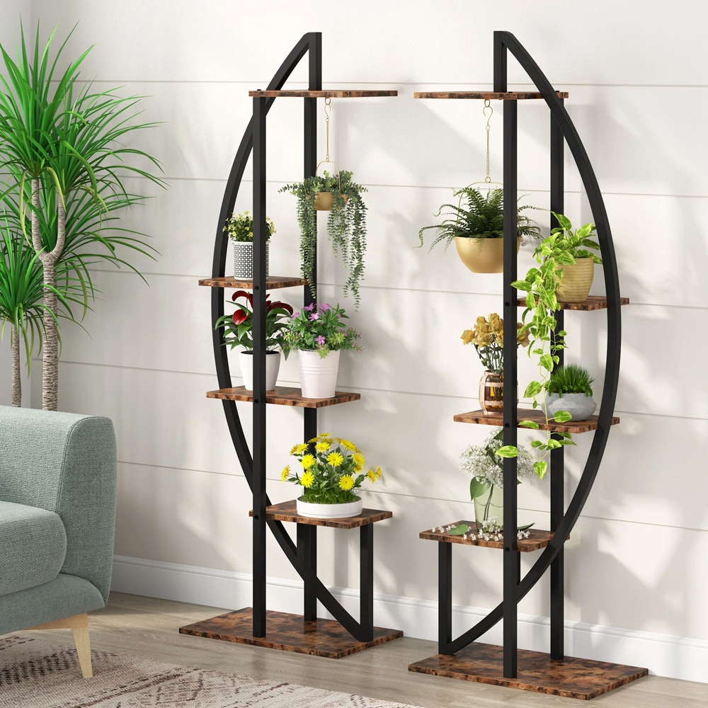 Blomsterhylle 160cm / plantestativ / hylle i 2 deler med flere hyller - svart/rustikk brun