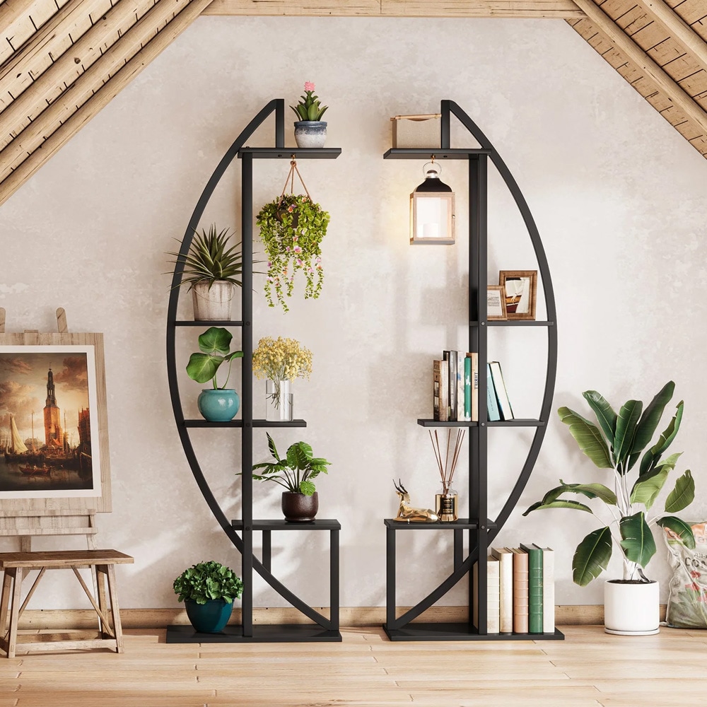 Blomsterhylle 160cm / plantestativ / hylle i 2 deler med flere hyller - svart/rustikk brun