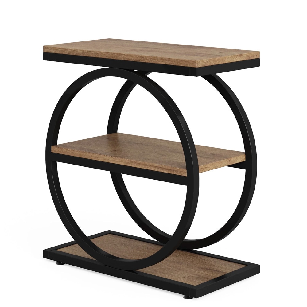 Sidebord med 3 hyller - Brown/Svart / industrielt sidebord med oppbevaring / avlastningsbord med tre hyller