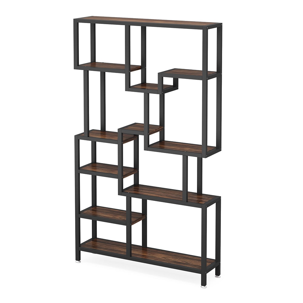 Industriell bokhylle med metallramme / industriell designbokhylle med åpne hyller / oppbevaringshylle i tre og metall