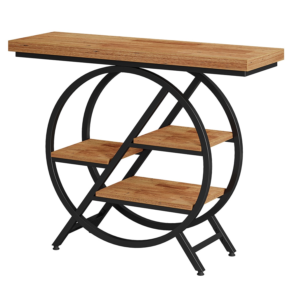 Avlastningsbord i tre og metall / industrielt konsollbord med hyller / sidebord til hall og stue