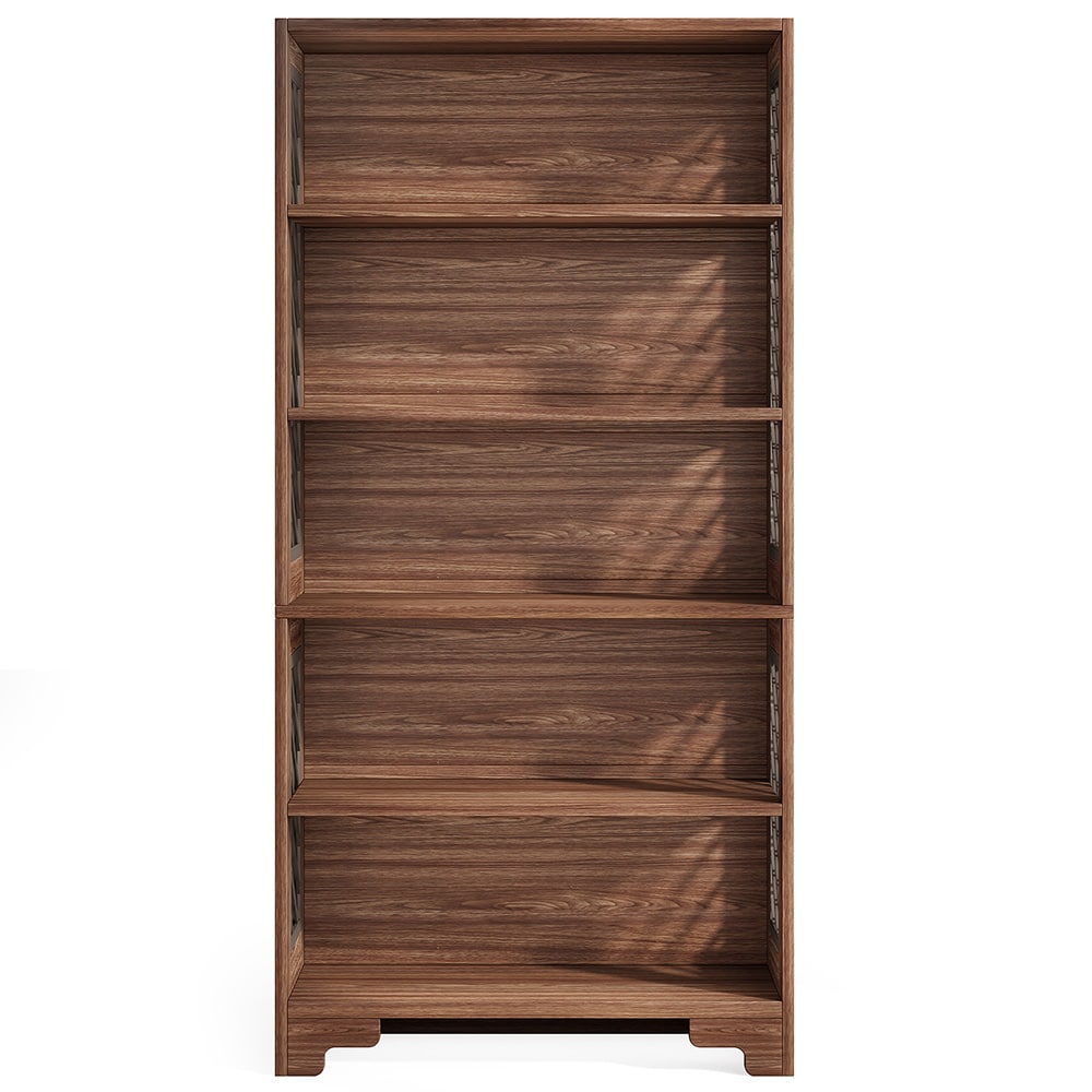 Bokhylle i tre med 5 hyller - Brun / bokhylle i vintagestil med åpne hyller / oppbevaringshylle i tredesign