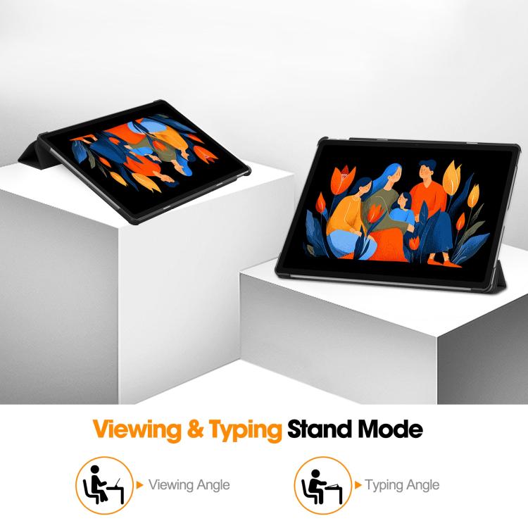 Trifold-etui med stativ til Lenovo Idea Tab Plus 12,1" – Svart