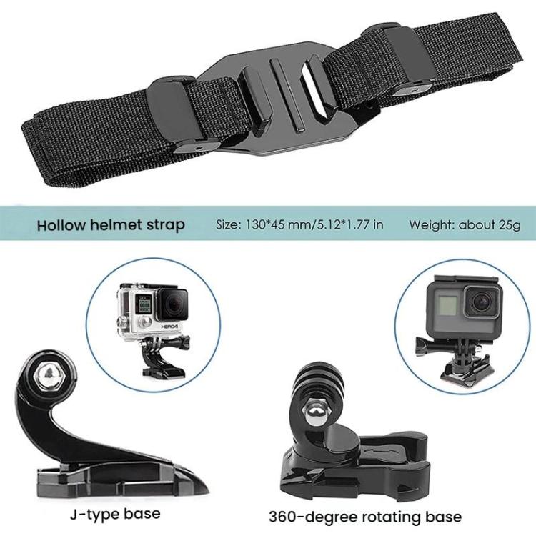 Hjelmfeste med justerbar stropp for GoPro, Insta360, DJI osv.