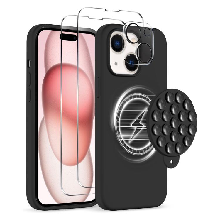 Skall med Magsafe og sugekopp + skjerm- og linsebeskyttere for iPhone 15 - Svart