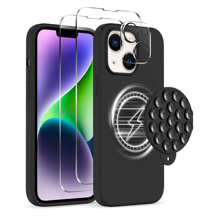 Skall med Magsafe og sugekopp + skjerm- og linsebeskyttere for iPhone 14 - Svart